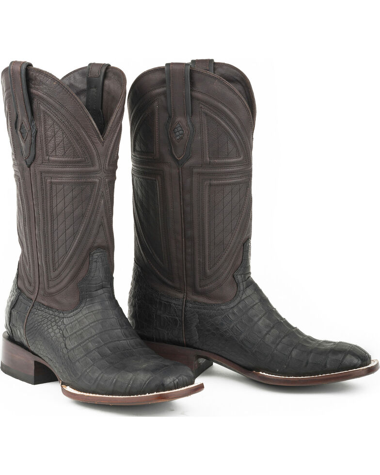 Stetson Men's Black Caiman Belly Western Boots - Square Toe , Black, hi-res
