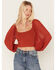 Image #1 - Beyond The Radar Women's Long Puff Sleeve Corset Blouse, Rust Copper, hi-res
