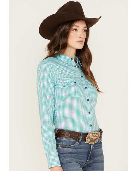 Image #2 - RANK 45® Women's Print Long Sleeve Vented Western Performance Shirt, Turquoise, hi-res