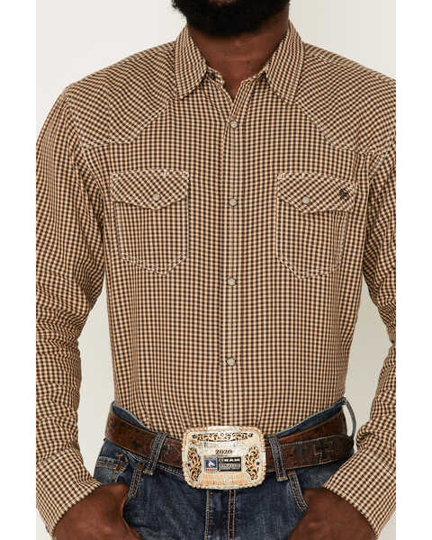 Image #3 - Blue Ranchwear Men's Gingham Western Snap Shirt, Beige/khaki, hi-res