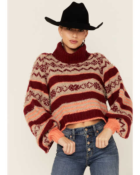 Image #1 - Free People Women's Check Me Out Sweater, Red, hi-res