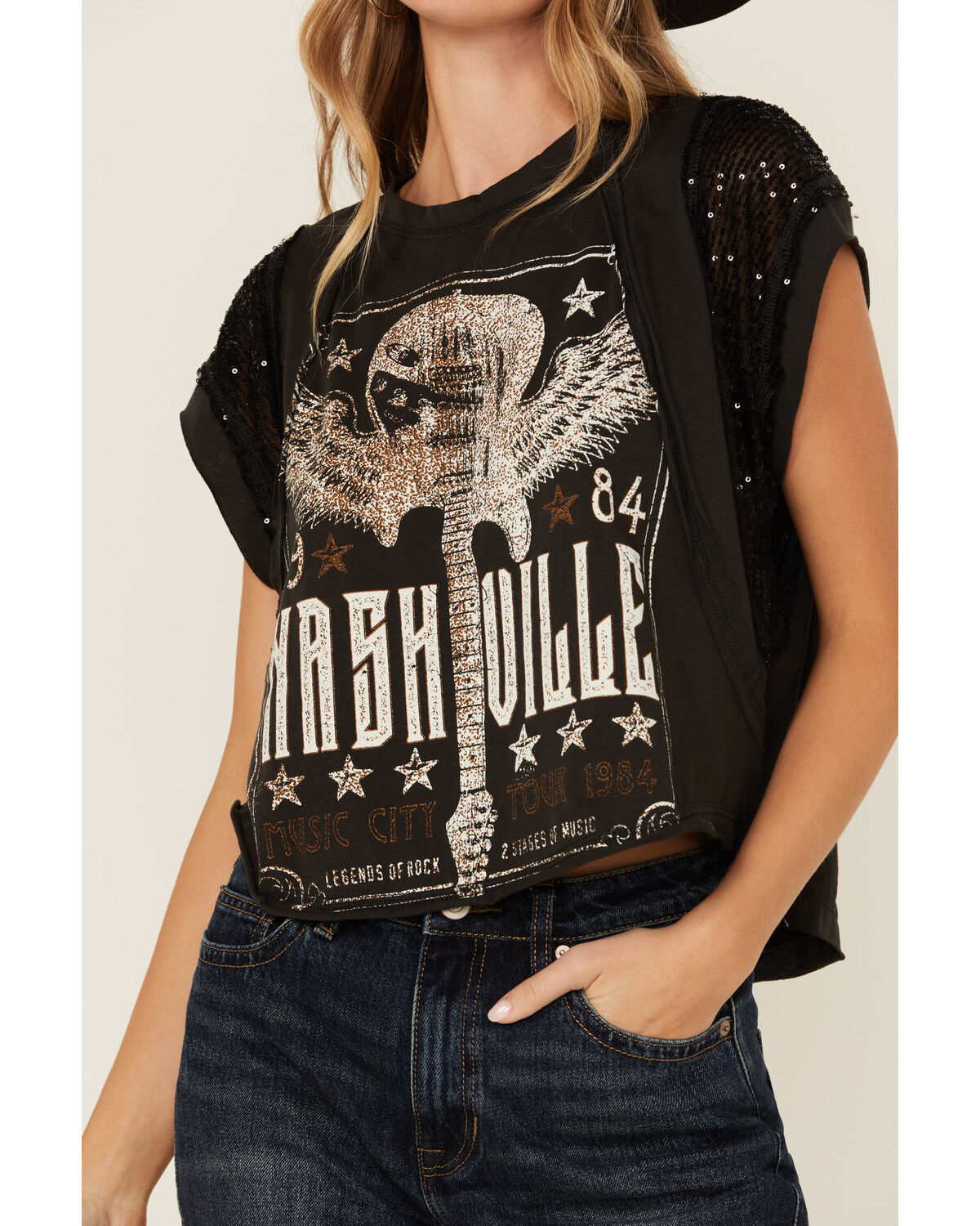 Image #3 - Originality Women's Nashville Lace Short Sleeve Graphic Tee, Black, hi-res