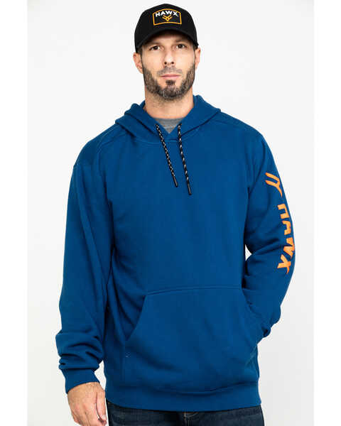 Image #1 - Hawx® Men's Logo Sleeve Performance Fleece Hooded Work Sweatshirt - Big & Tall, Blue, hi-res