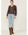 Wild Moss Women's Ruffle Neck Peasant Blouse, Navy, hi-res