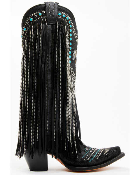 Image #2 - Corral Women's Embroidered and Crystal Eagle Fringe Western Boots - Snip Toe , Black, hi-res