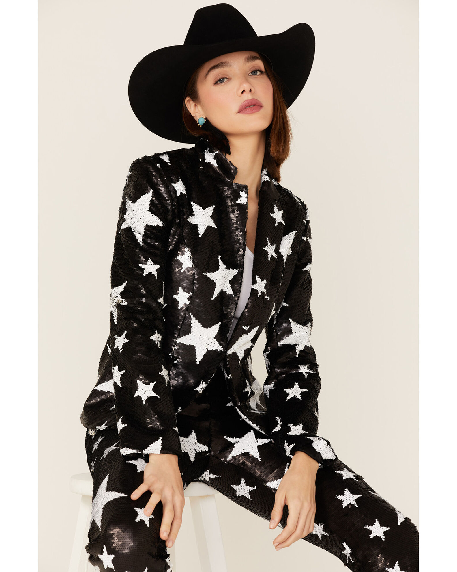 Product Name Any Old Iron Women s Star Sequin Blazer Jacket