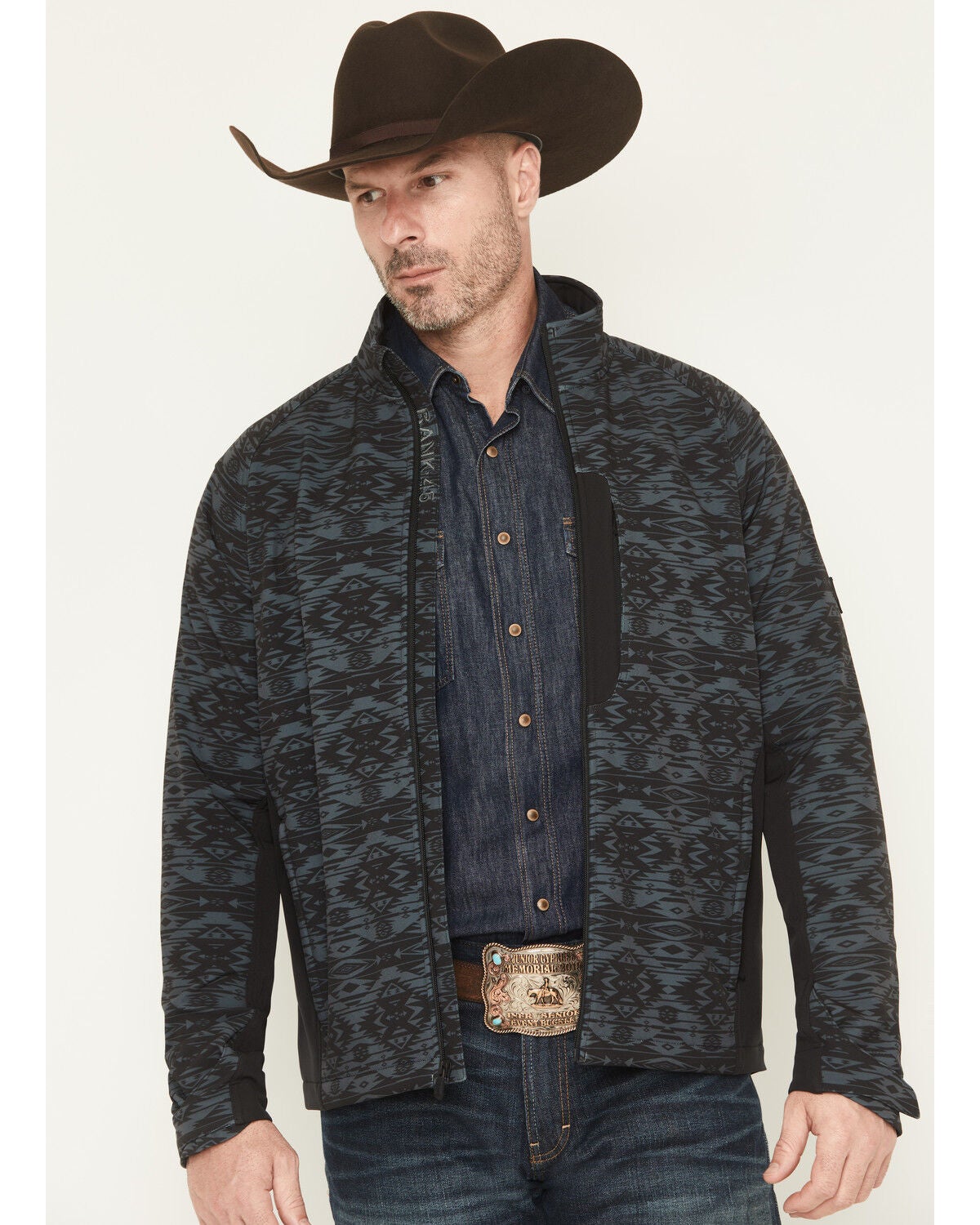 RANK 45&reg; Men's Aries Tonal Southwestern Softshell Jacket - Tall, Black, hi-res
