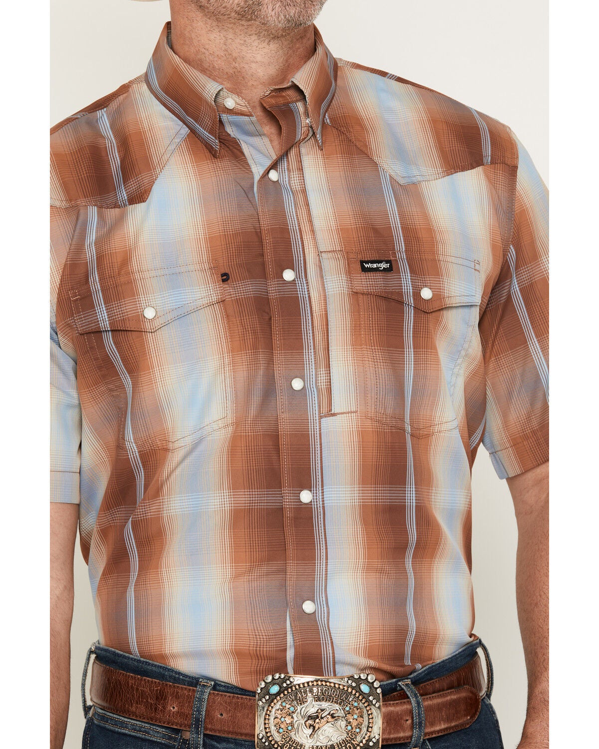 Image #3 - Wrangler ATG Men's Plaid Print Short Sleeve Snap Performance Western Shirt, Multi, hi-res