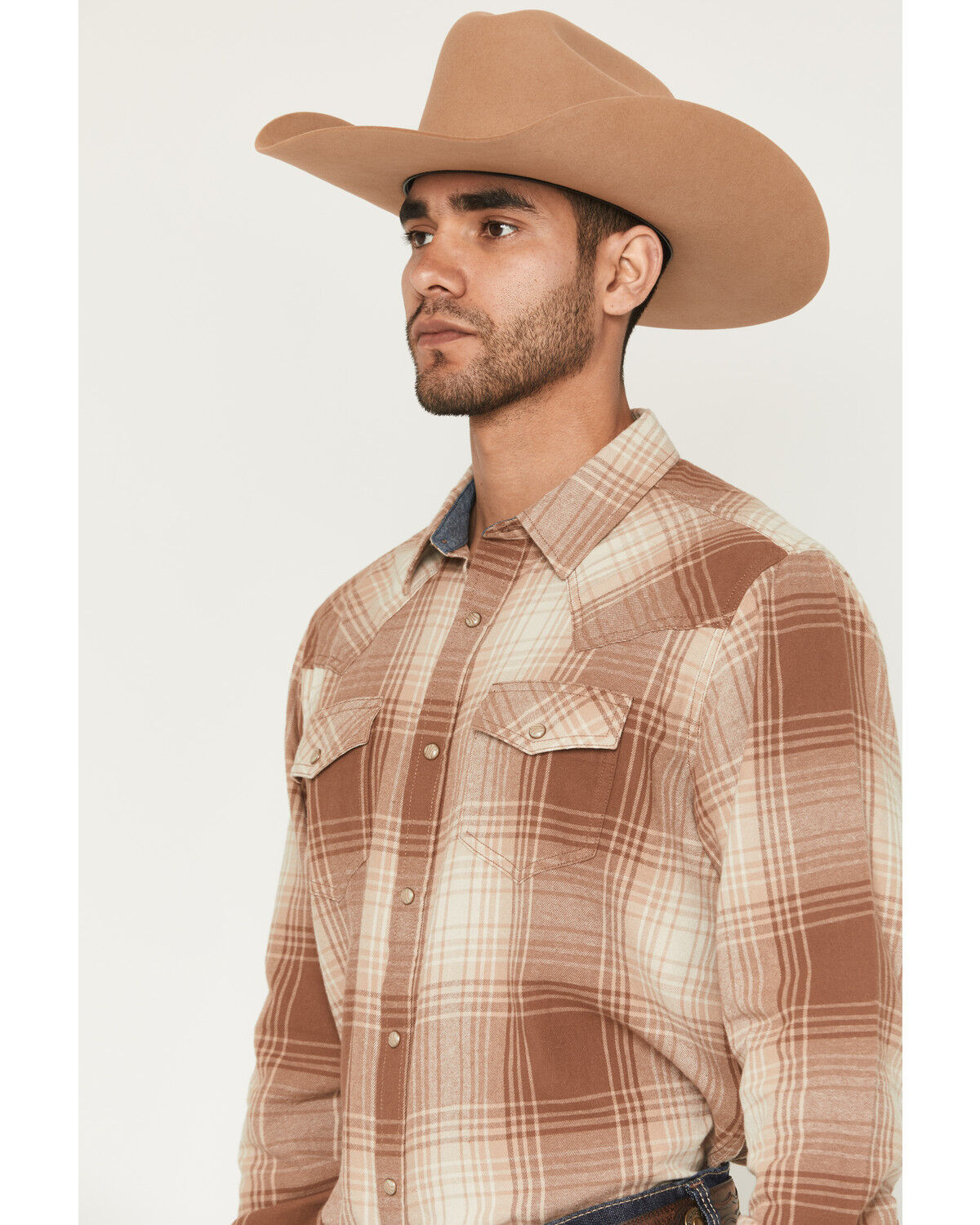 Image #2 - Cody James Men's Smoke Mountain Plaid Print Long Sleeve Snap Flannel Shirt, Lt Brown, hi-res
