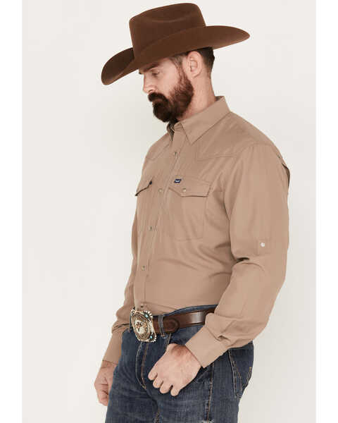Image #2 - Wrangler Men's Solid Performance Long Sleeve Snap Western Shirt, Tan, hi-res