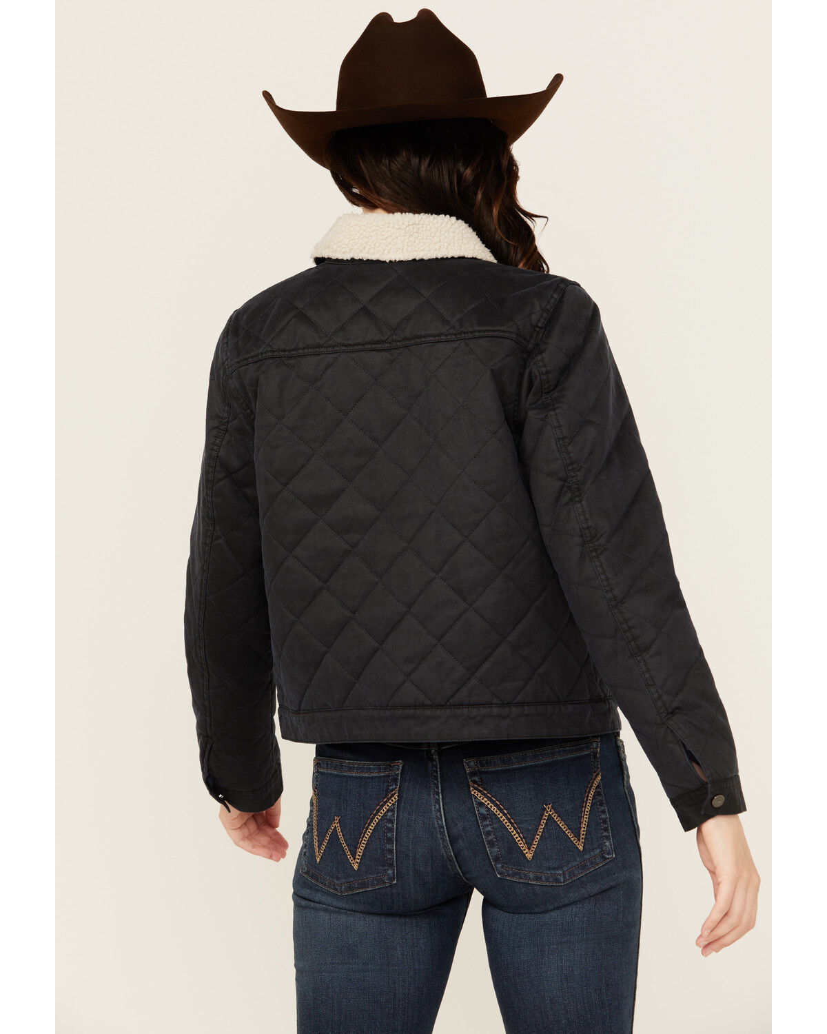 Image #4 - Shyanne Women's Oil Skinned Quilted Sherpa Trimmed Jacket, Navy, hi-res