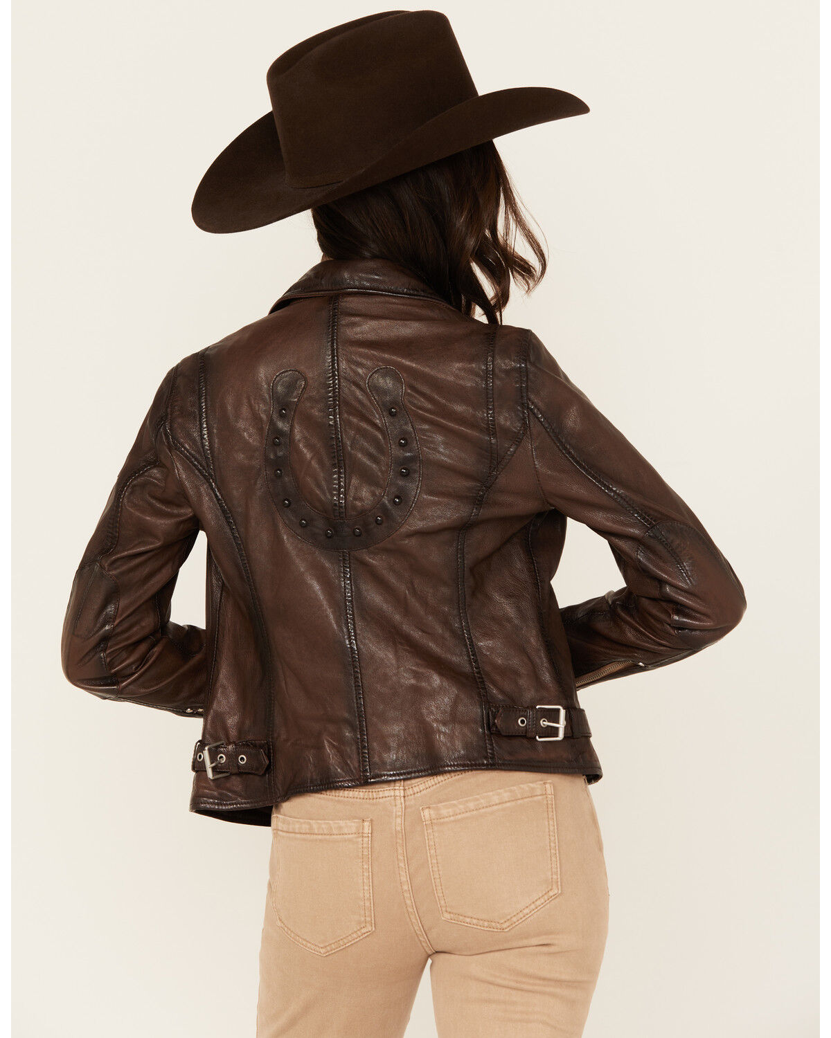 Image #1 - Mauritius Leather Women's Boot Barn Exclusive Lucky Horseshoe Leather Jacket, Brown, hi-res