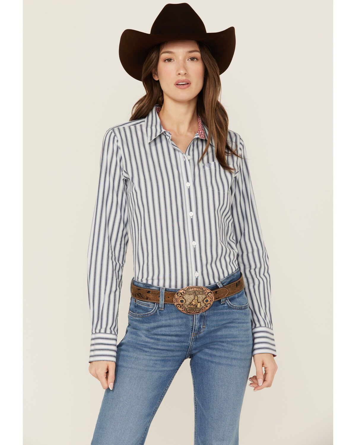 Image #1 - Ariat Women's Kirby Striped Long Sleeve Button-Down Stretch Western Shirt, Blue, hi-res