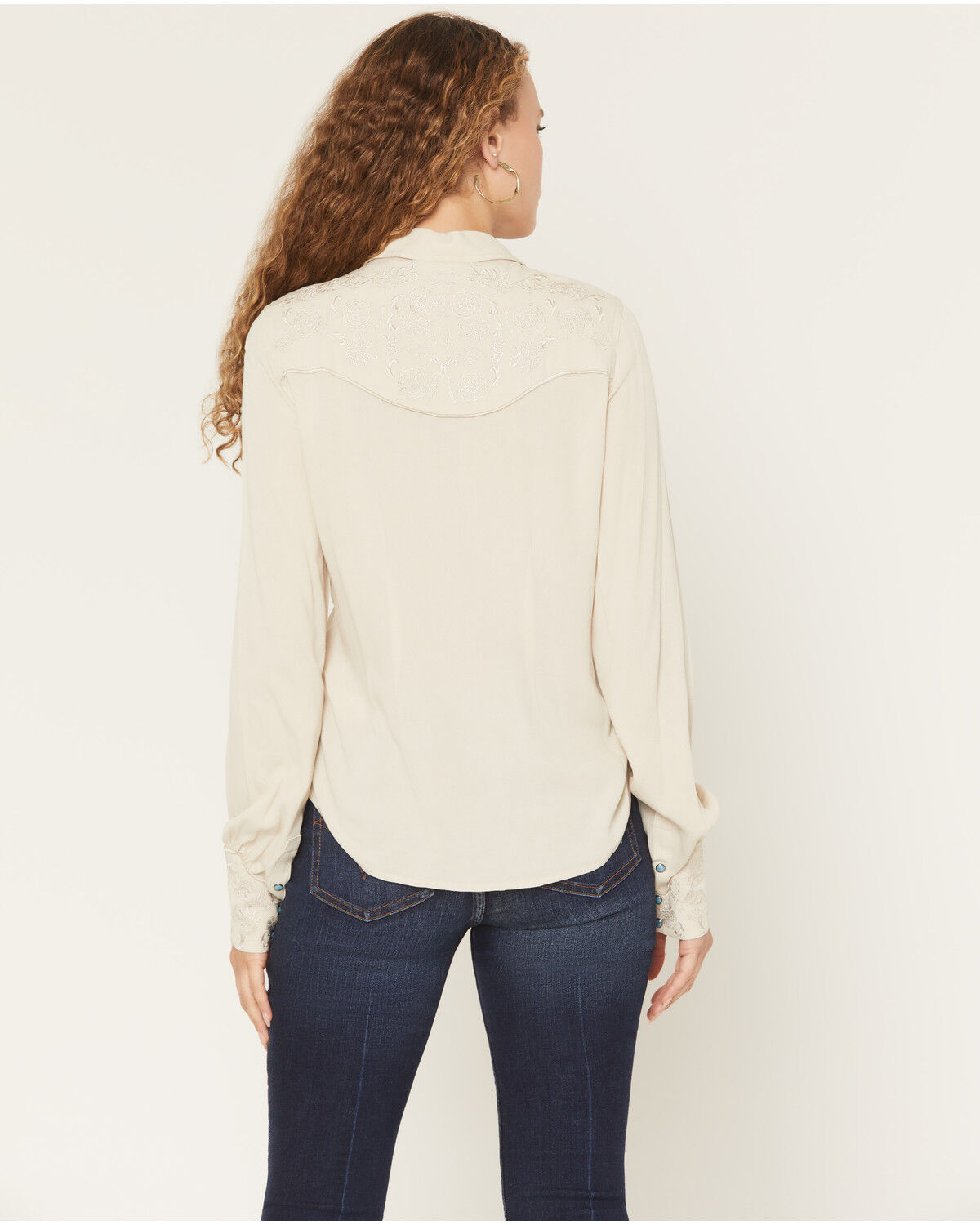 Image #4 - Shyanne Women's Bluespruce Embroidered Long Sleeve Snap Western Shirt, Oatmeal, hi-res
