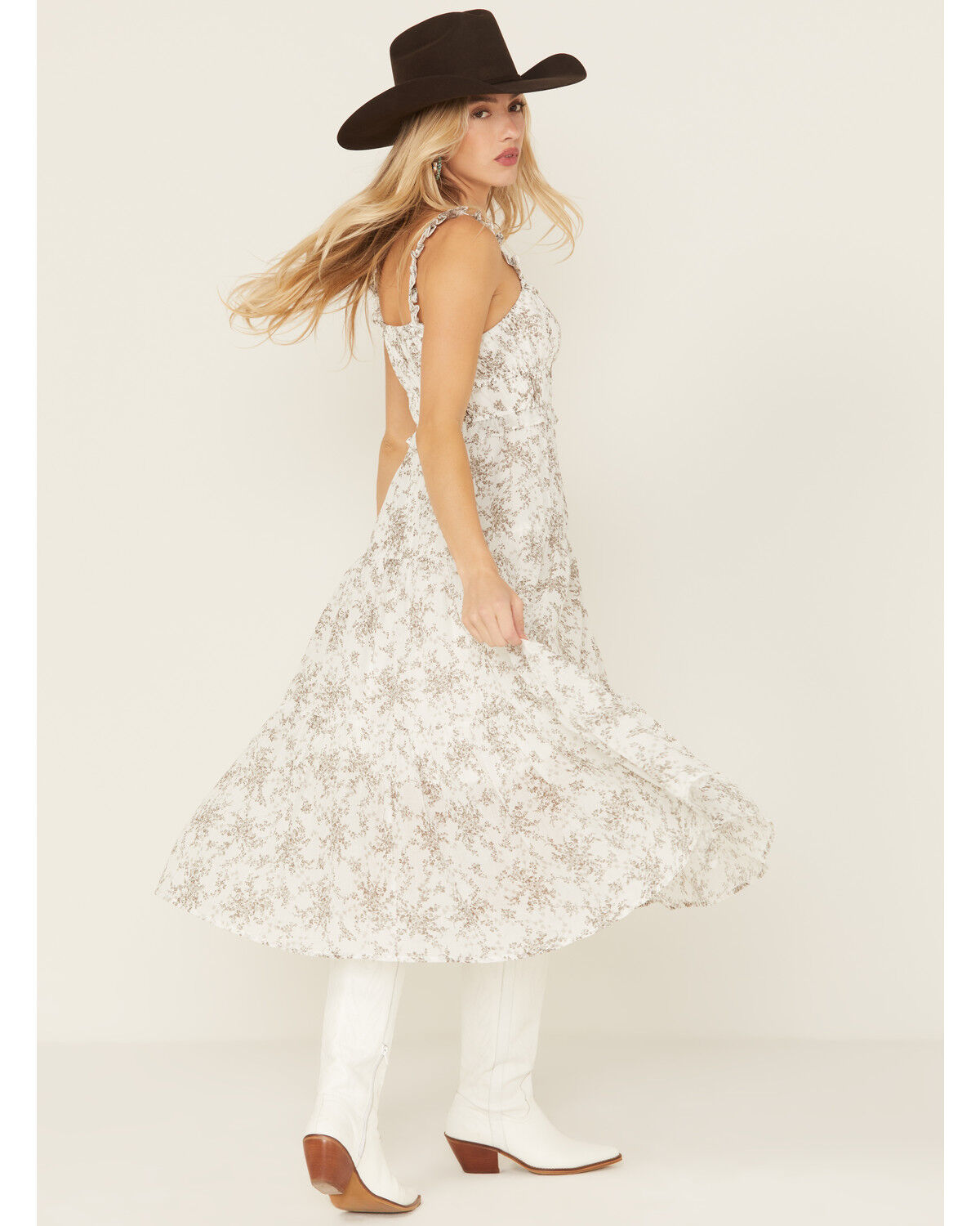 Image #2 - Yura Women's Floral Print Sleeveless Midi Dress, White, hi-res