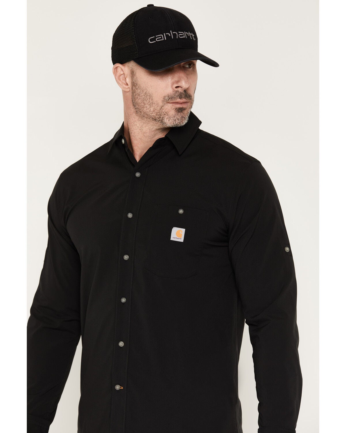 Image #2 - Carhartt Men's Force&reg; Sun Defender&trade; Relaxed Fit Lightweight Long Sleeve Button-Down Work Shirt, Black, hi-res