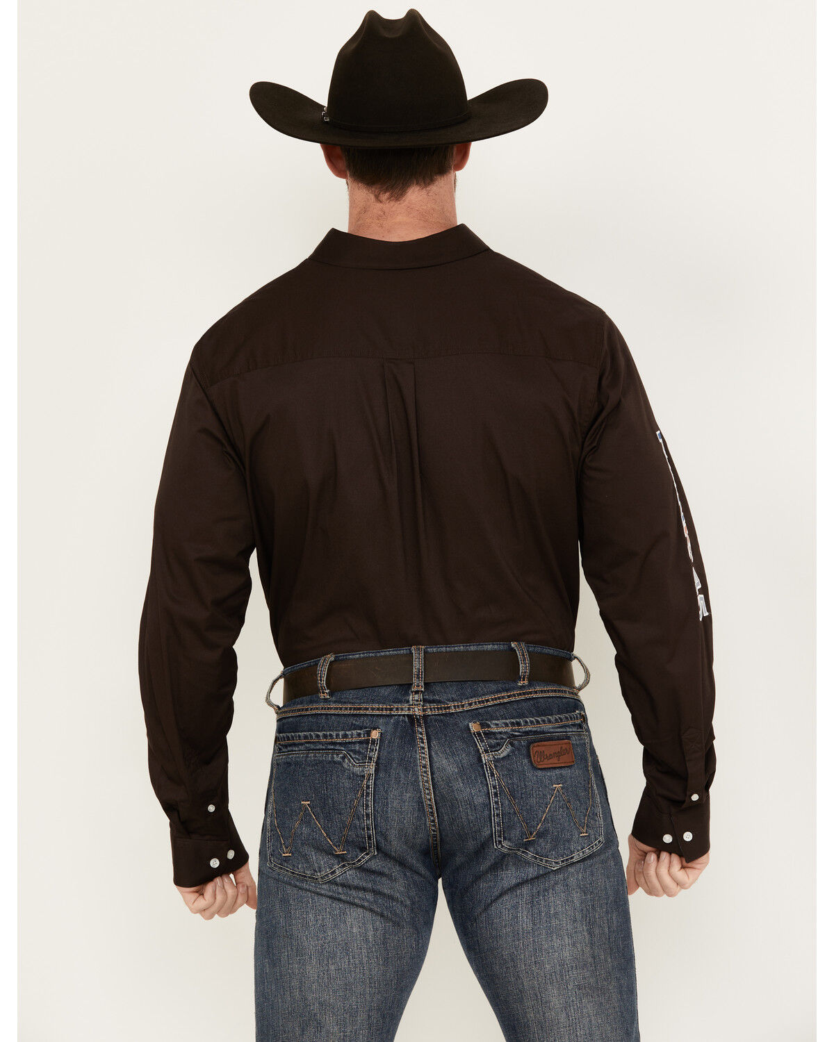 Image #4 - Rank 45® Men's Solid Basic Twill Logo Long Sleeve Button-Down Western Shirt, Coffee, hi-res