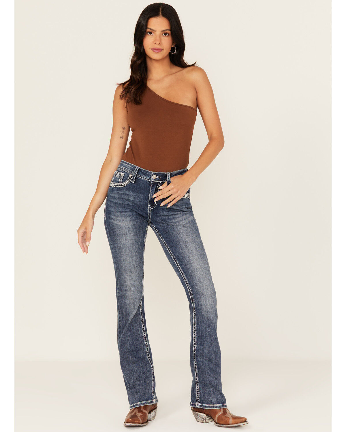 Image #3 - Grace In LA Women's Medium Wash Geo Print Embroidered Mid Rise Bootcut Stretch Denim Jeans, Medium Wash, hi-res