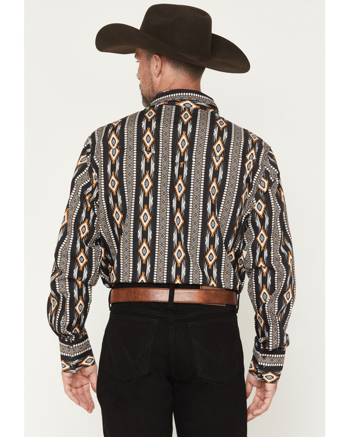 Image #4 - Wrangler Men's Checotah Southwestern Print Long Sleeve Snap Western Shirt - Tall, Black, hi-res