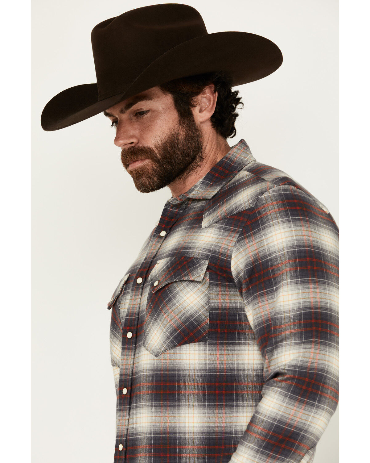 Image #2 - Pendleton Men's Wyatt Plaid Print Long Sleeve Snap Western Shirt, Grey, hi-res