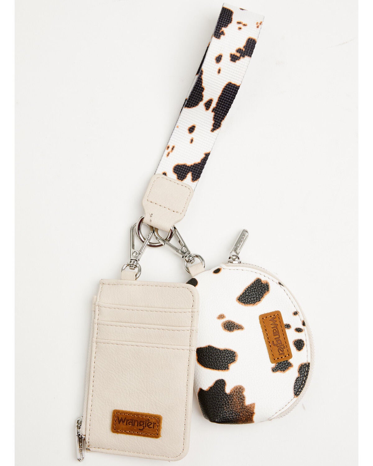 Image #2 - Wrangler Women's Boot Barn Exclusive Daisy Cow Print Dual Pouch Wristlet, Beige, hi-res