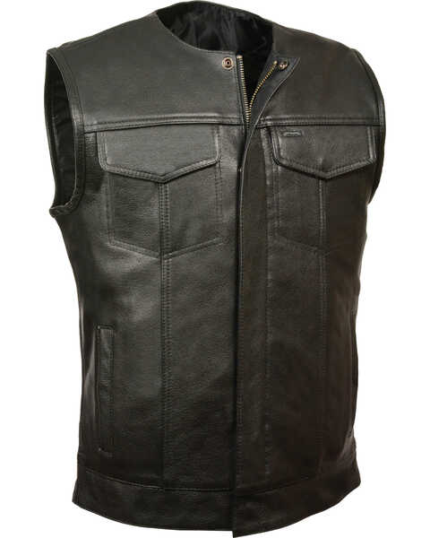 Milwaukee Leather Men's Collarless Zip Front Club Style Vest - Big 4X, Black, hi-res