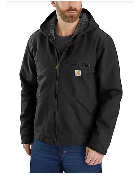 Image #1 - Carhartt Men's Washed Duck Sherpa Lined Hooded Work Jacket - Big & Tall , Black, hi-res