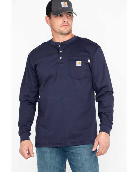 Image #1 - Carhartt Men's FR Henley Long Sleeve Work Shirt, Navy, hi-res