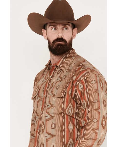 Image #2 - Wrangler Men's Checotah Southwestern Long Sleeve Western Pearl Snap Shirt, Brown, hi-res