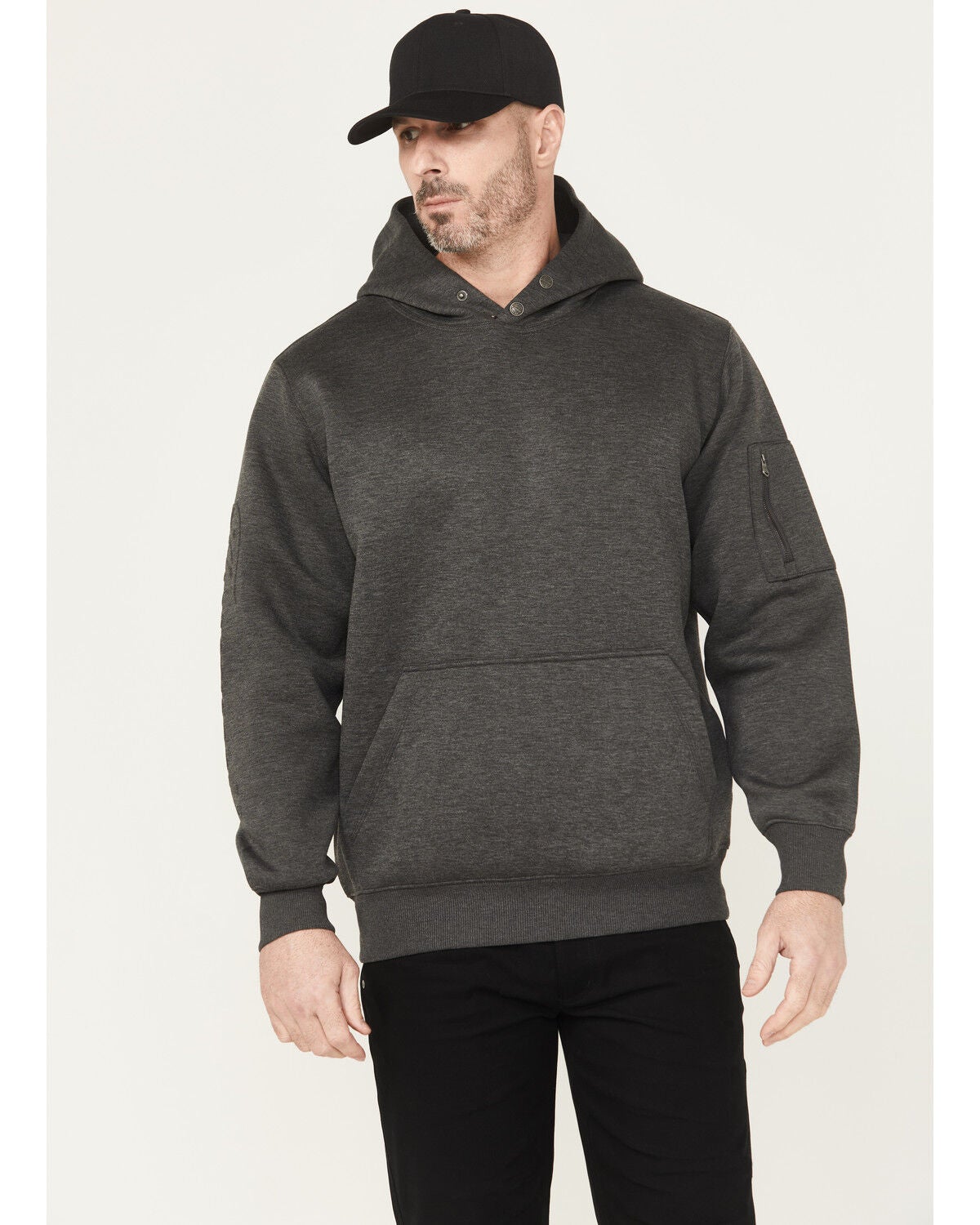 Thorogood Men's Snap Neck Hooded Sweatshirt, Charcoal, hi-res