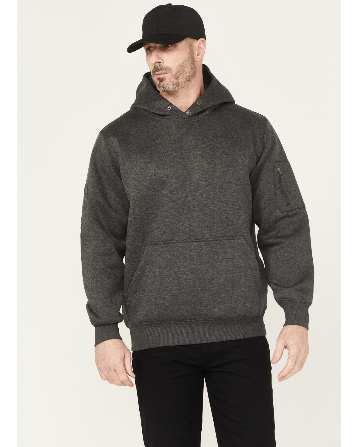 Image #1 - Thorogood Men's Snap Neck Hooded Sweatshirt, Charcoal, hi-res