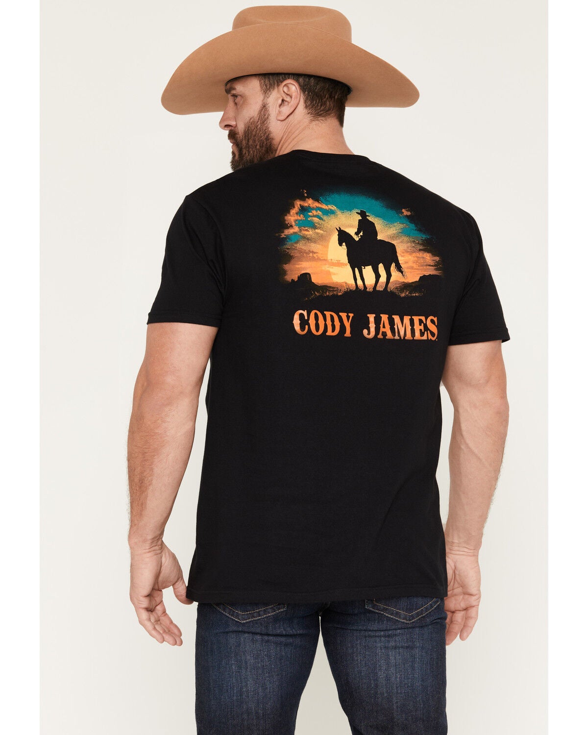 Image #1 - Cody James Men's Sunset Rider Short Sleeve Graphic T-Shirt, Black, hi-res