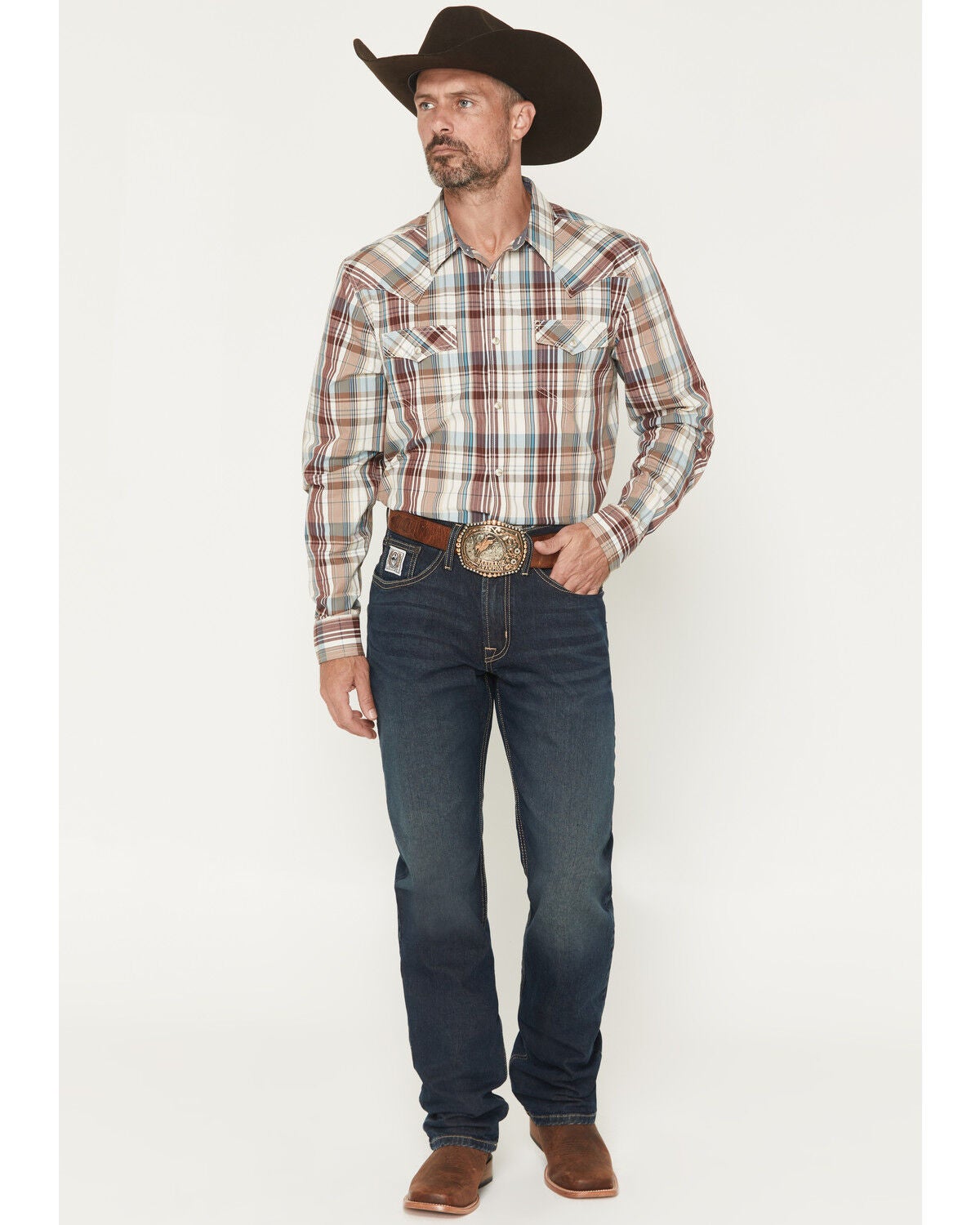 Image #1 - Cinch Men's White Label Dark Wash Relaxed Straight Performance Stretch Denim Jeans, Indigo, hi-res