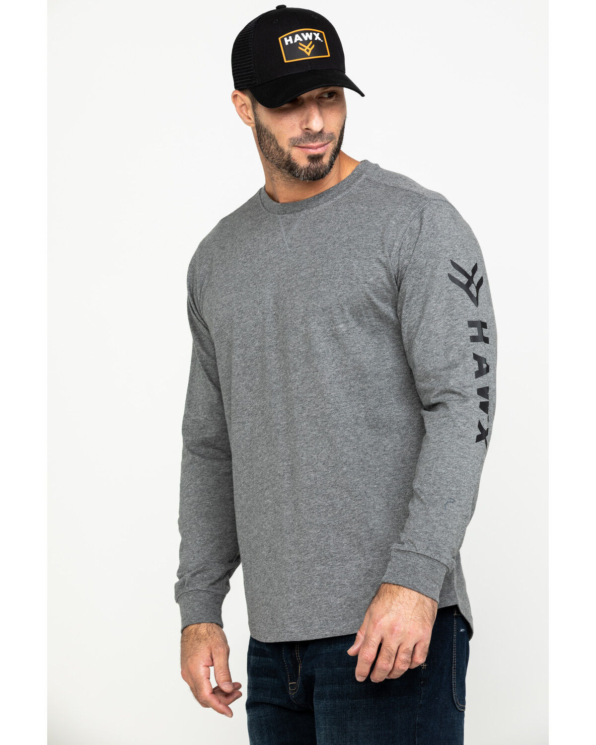 Image #3 - Hawx Men's Gray Logo Sleeve Long Sleeve Work T-Shirt - Tall, Heather Grey, hi-res