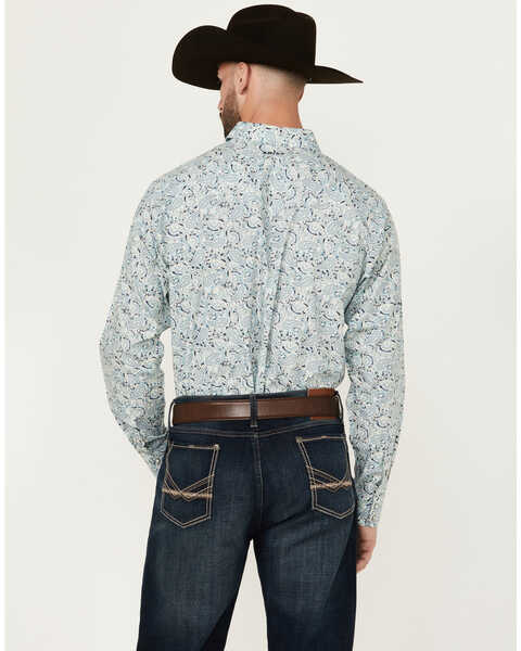 Image #4 - Ariat Men's Emery Paisley Print Long Sleeve Pearl Snap Western Shirt , Light Blue, hi-res