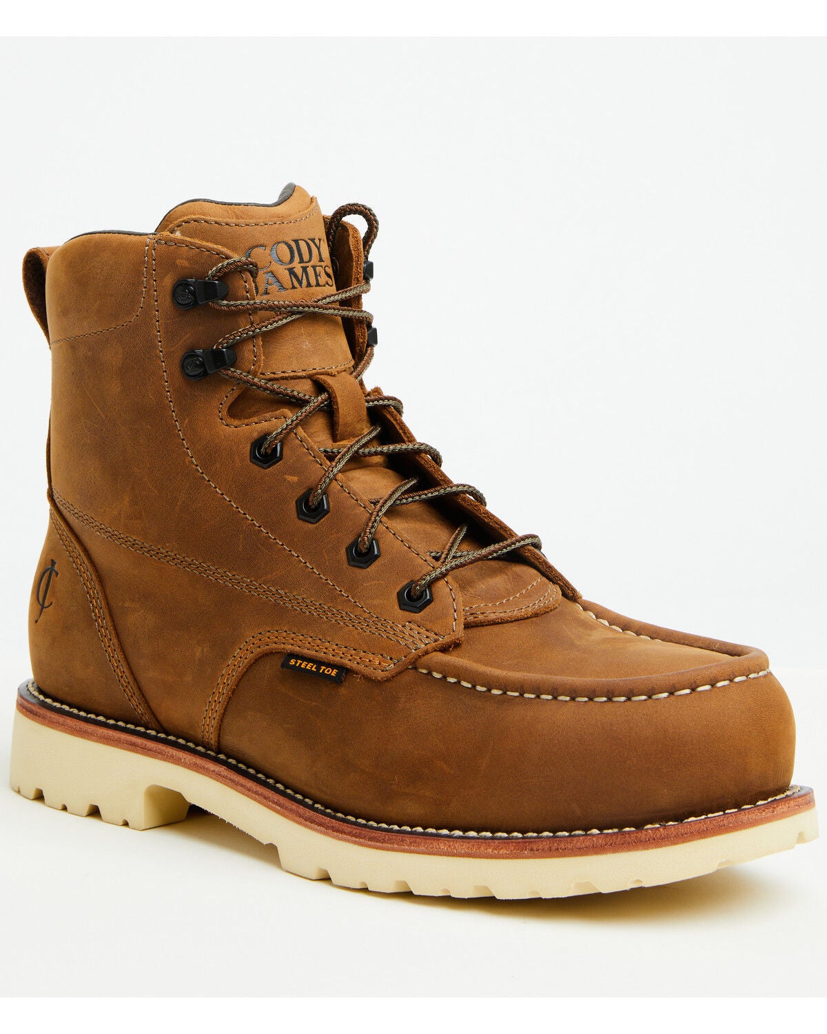 Image #1 - Cody James Men's 6" Lace-Up Moc Work Boots - Steel Toe, Brown, hi-res