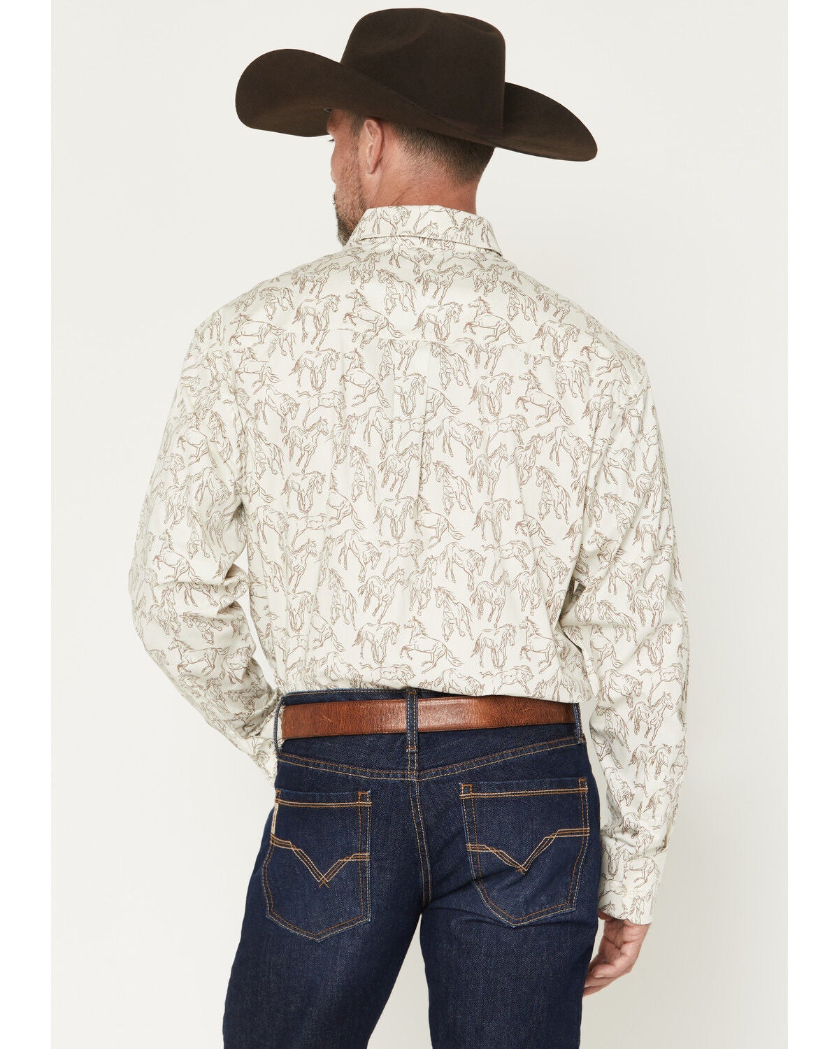 Image #4 - George Strait by Wrangler Men's Horse Print Long Sleeve Button-Down Stretch Western Shirt, Tan, hi-res