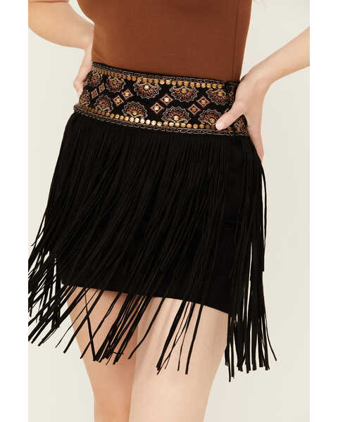 Image #2 - Shyanne Women's Decorated Waist Fringe Skirt , Black, hi-res