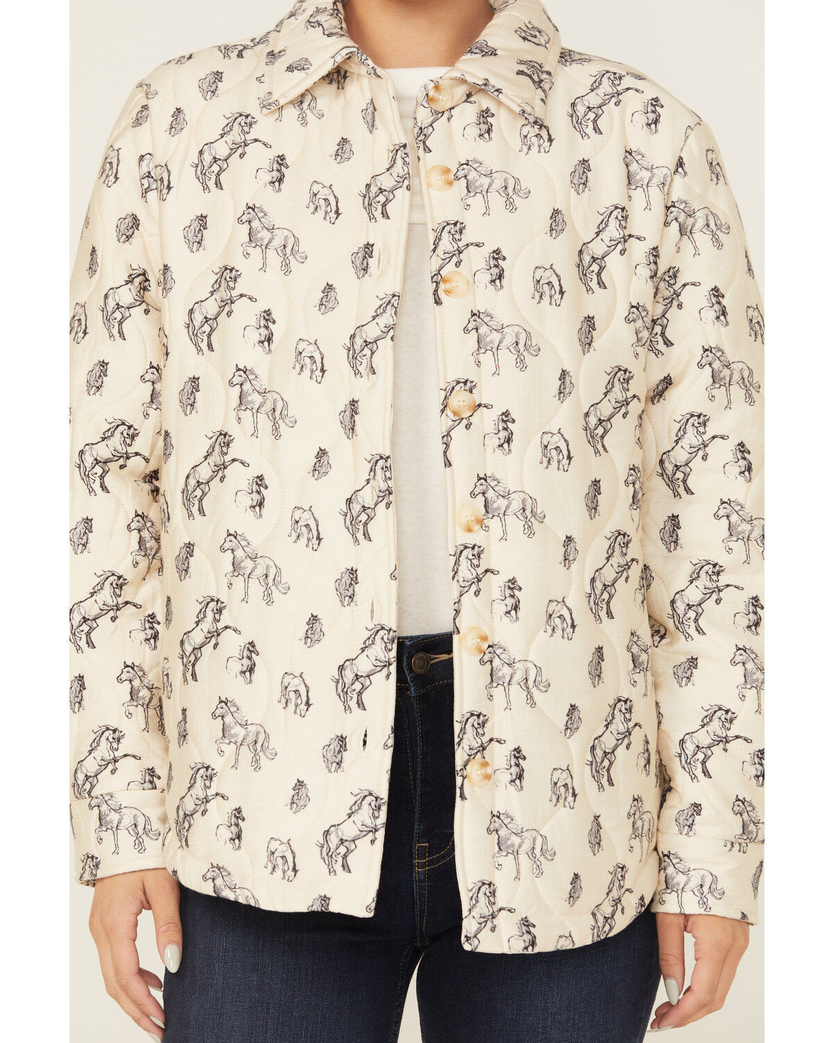 Image #3 - Blue B Women's Quilted Horse Print Button-Down Jacket, Cream, hi-res