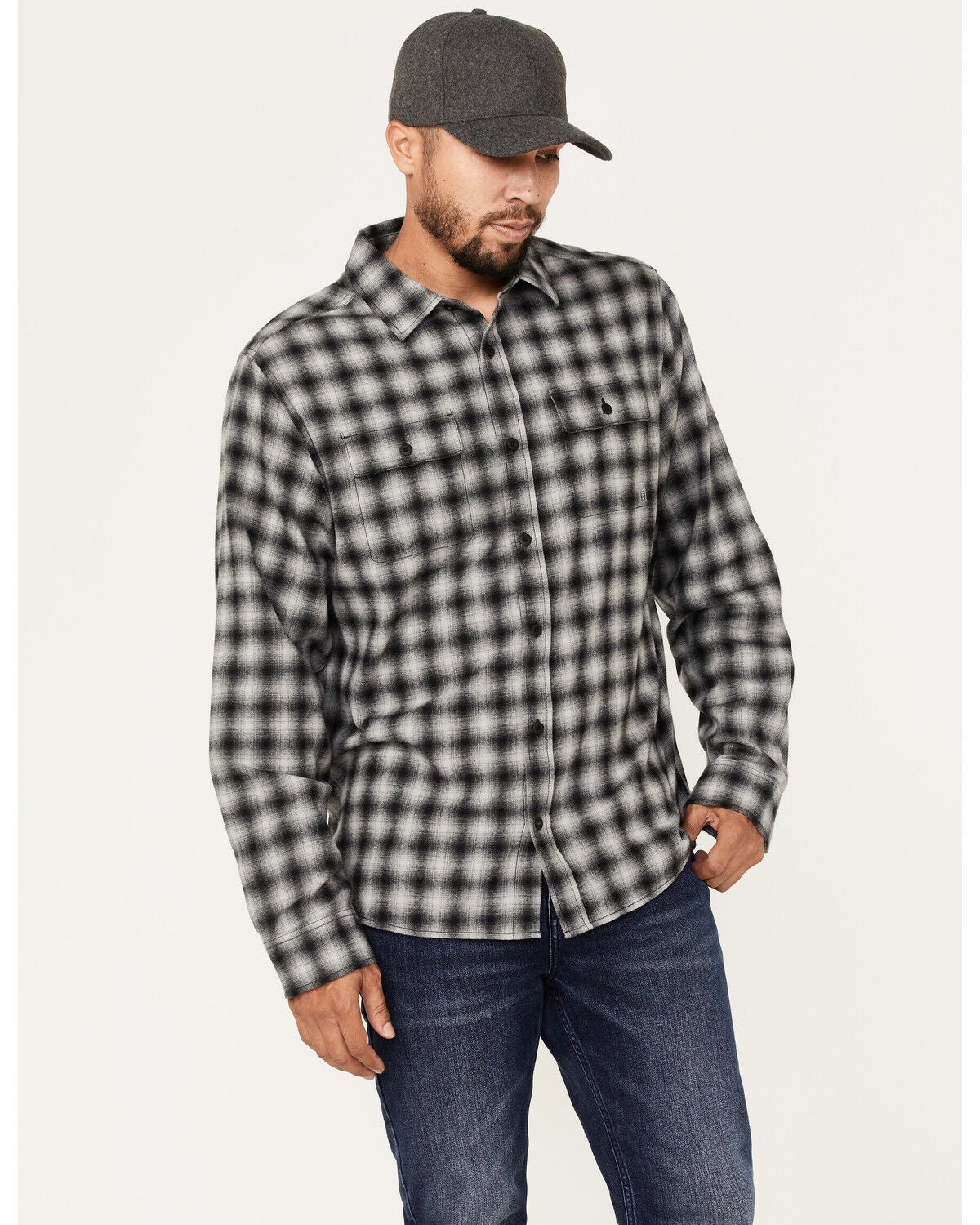 Brothers and Sons Men's Everyday Plaid Button Down Western Flannel Shirt, Black, hi-res