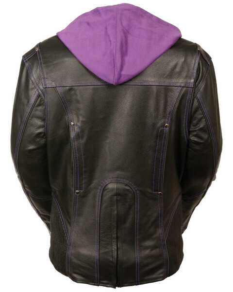 Image #3 - Milwaukee Leather Women's 3/4  Leather Jacket With Reflective Tribal Detail, Black/purple, hi-res