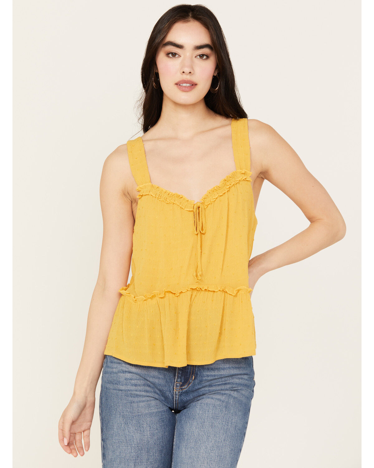 Image #1 - Trixxi Women's Swiss Dot Tank, Mustard, hi-res