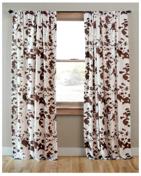 Image #1 - Wrangler Cowhide Curtain Panels, Brown, hi-res