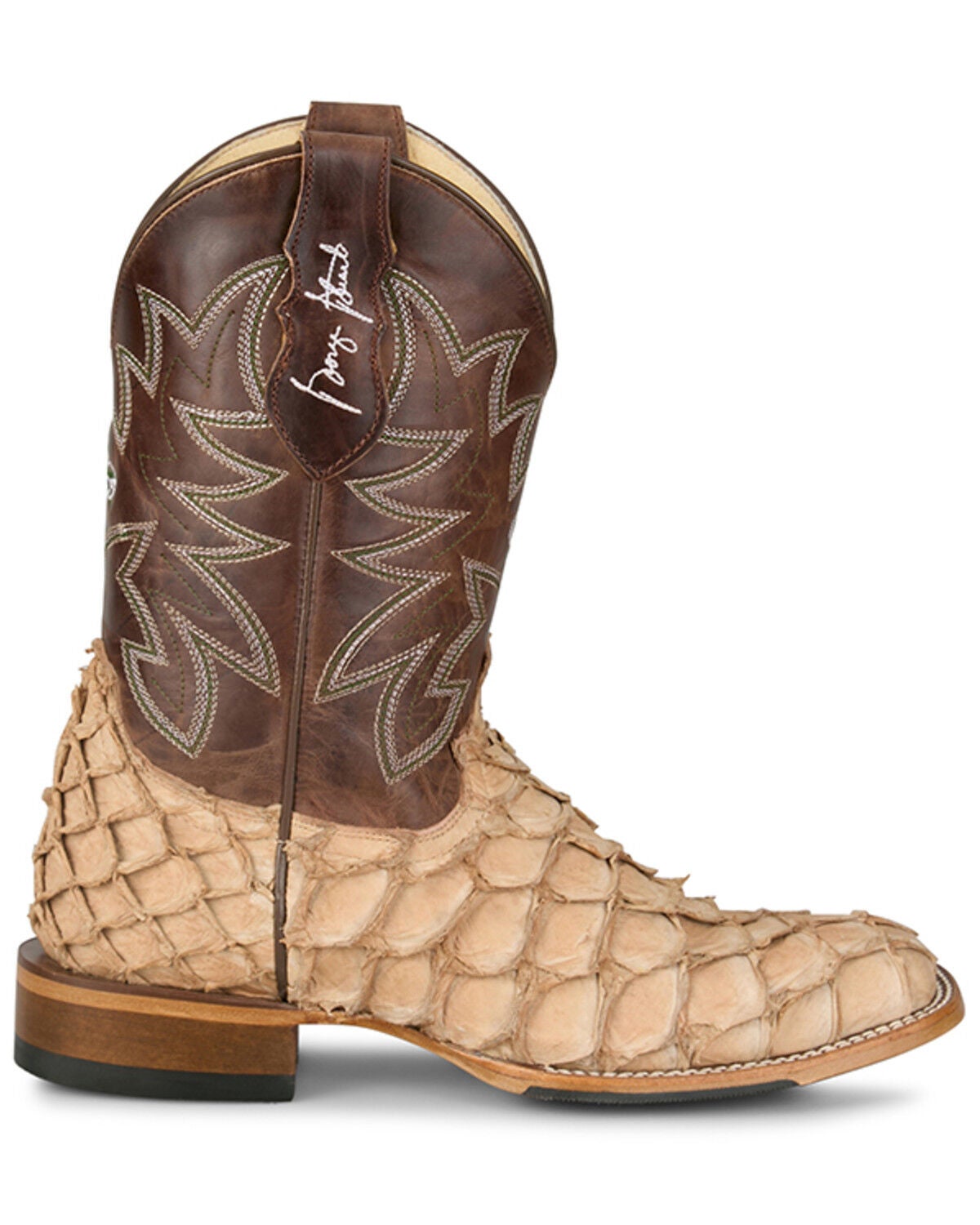 Image #2 - Justin Men's Ocean View Exotic Pirarucu Western Boots - Broad Square Toe, Brown, hi-res