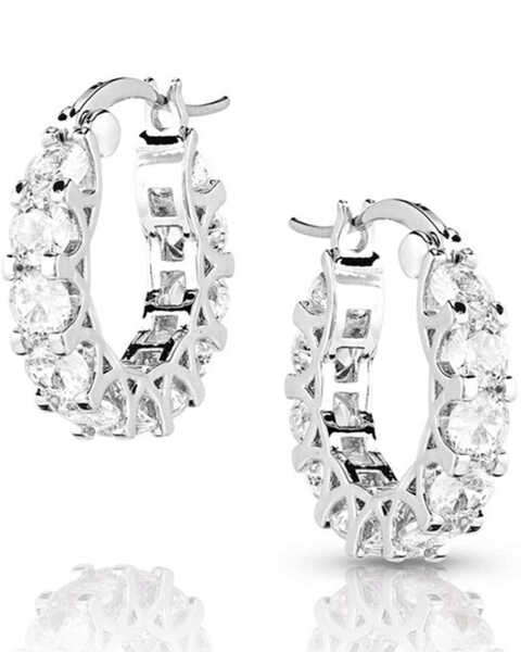 Image #1 - Montana Silversmiths Women's Dazzling Delight Crystal Hoop Earrings , Silver, hi-res