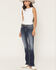 Image #3 - Miss Me Women's Dark Wash Mid Rise Faux Flap Pocket 32" Bootcut Stretch Denim Jeans, Dark Wash, hi-res