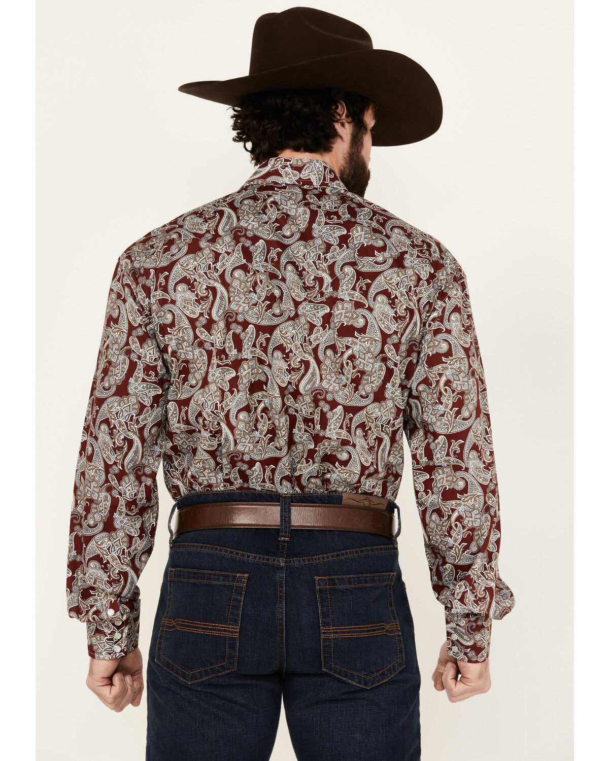 Image #4 - Stetson Men's Paisley Print Long Sleeve Pearl Snap Western Shirt, Maroon, hi-res