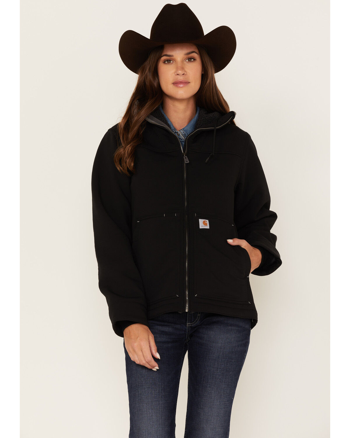 Image #1 - Carhartt Women's Super Dux Relaxed Fit Zip-Front Sherpa-Lined Work Jacket, Black, hi-res