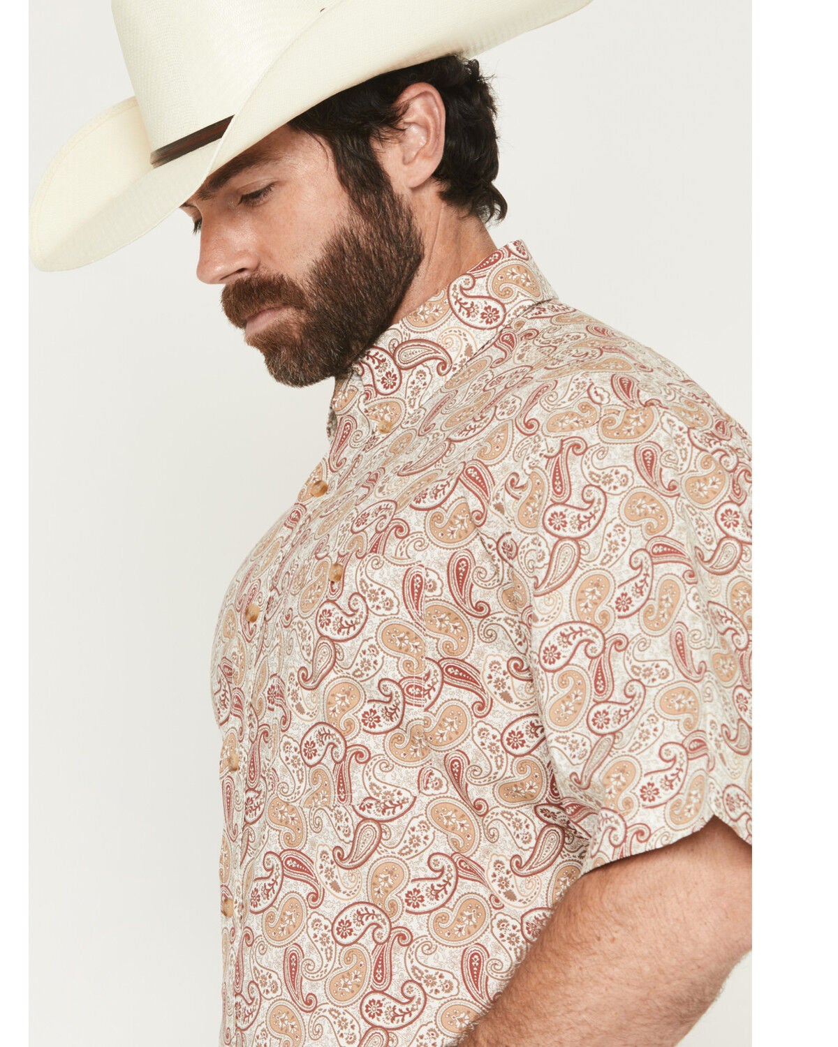 Image #2 - George Strait by Wrangler Men's Paisley Print Short Sleeve Button-Down Stretch Western Shirt - Big, Tan, hi-res
