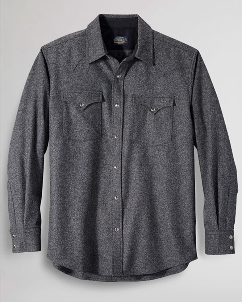 Pendleton Men's Grey Canyon Solid Long Sleeve Snap Western Flannel Shirt , Grey, hi-res